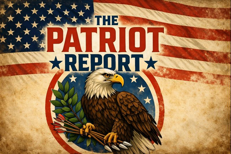 The Patriot
        Report Banner – Bald Eagle with Olive Branch and Arrows on
        American Flag